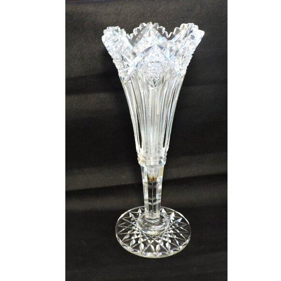 Vintage Brilliant Cut Glass Trumpet Vase Flowers Home Decor - Picture 1 of 4